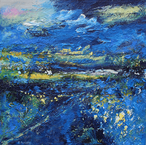 Landscape In Blue -  original oil painting on canvas (H30xW30cm)