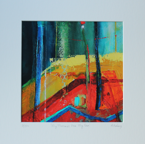 Abstract landscape in red yellow green and blue