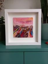 Load image into Gallery viewer, Painting of mountains and fields in red pink brown yellow and blue by contemporary artist Martina Furlong