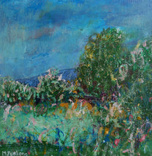 Load image into Gallery viewer, Landscape painting in green and blue with sky trees and fields by Martina Furlong