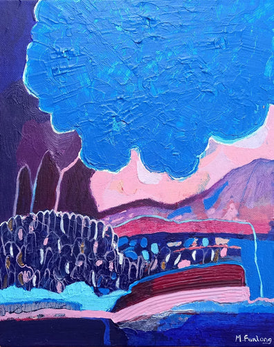 Purple pink and blue abstract landscape by Martina Furlong
