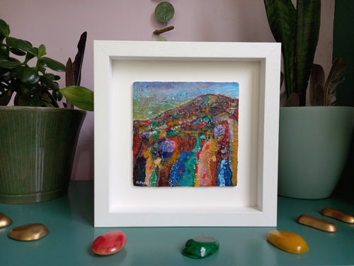 Framed Irish landscape painting colourful and textured by Martina Furlong