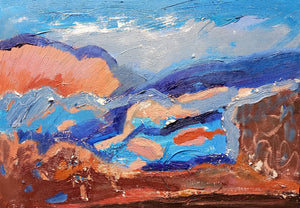 Landscape painting in blue and burnt sienna by Martina Furlong