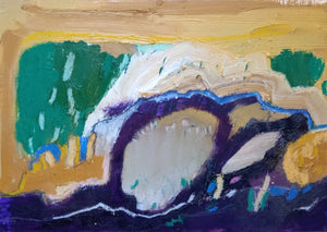 Irish abstract art painting in yellow green and purple by contemporary artist Martina Furlong