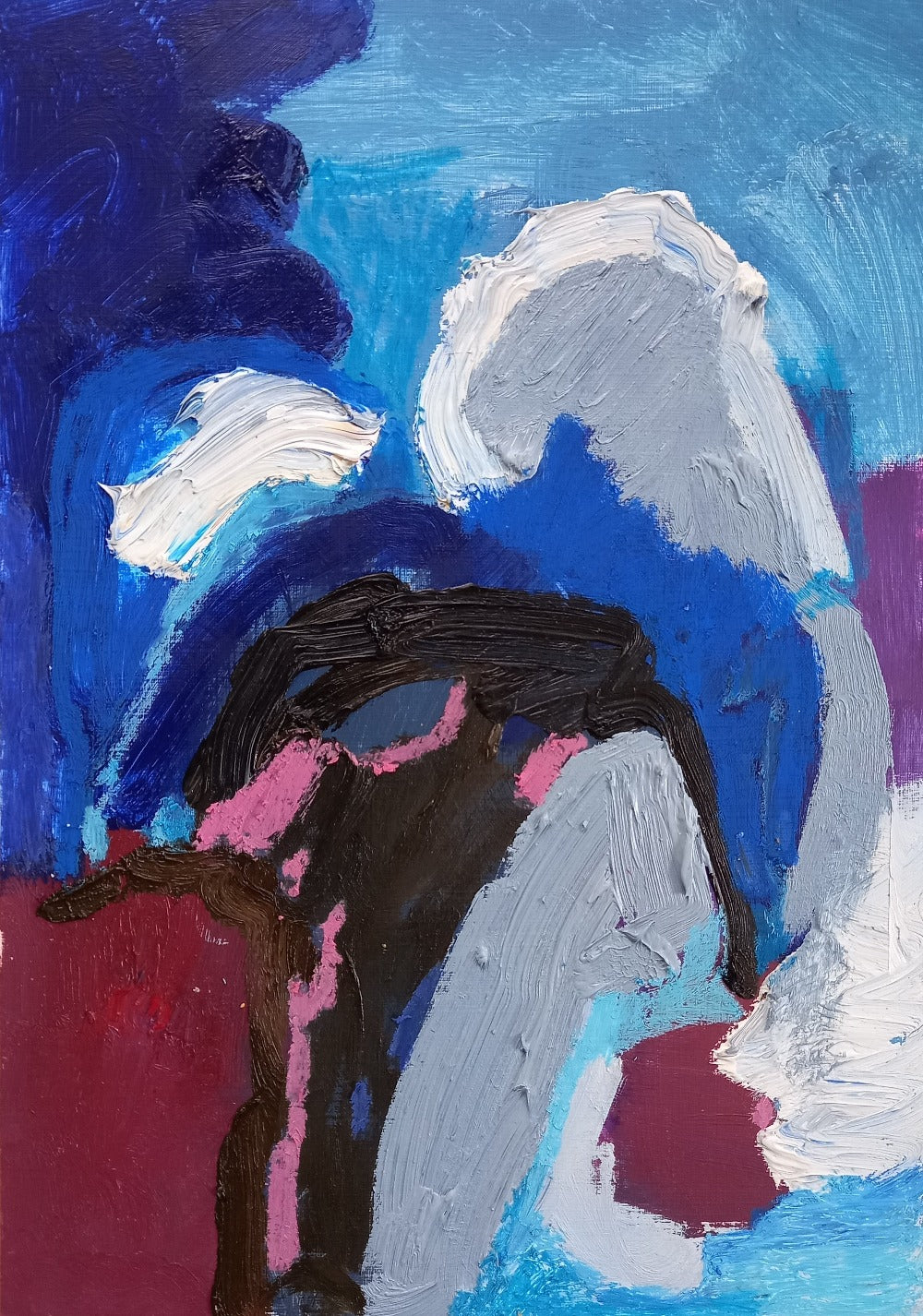 Abstract painting in blue brown magenta grey and black by Martina Furlong Irish artist