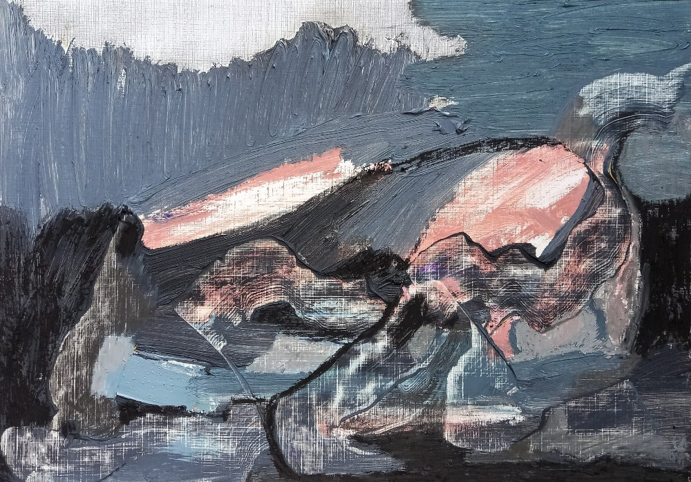 Painting in grey black and pink by Martina Furlong