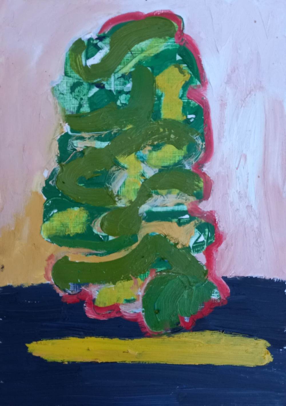Abstract Tree painting in green red yellow pink and black by Martina Furlong