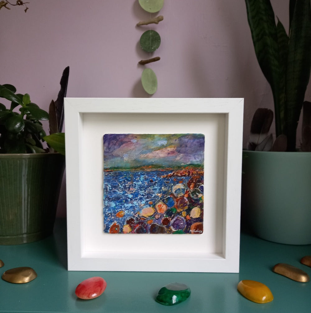 Framed Irish seascape painting