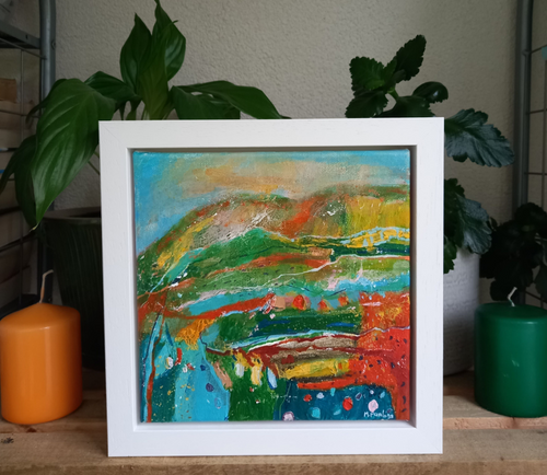 Colours Across The Land - original acrylic painting on canvas (H20xW20cm) framed