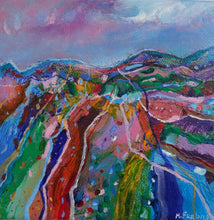 Load image into Gallery viewer, Colouful abstract landscape with mountains and fields by Irish artist Martina Furlong