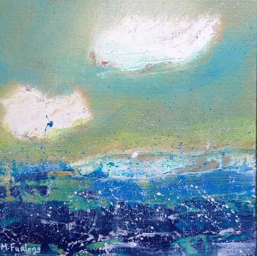 The Sea On A Cloudy Day -  acrylic on canvas board (H15xW15cm)
