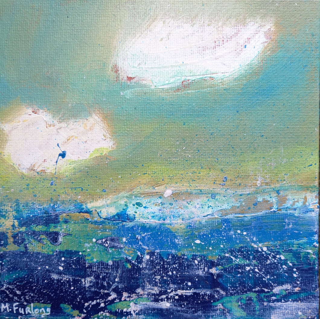 The Sea On A Cloudy Day -  acrylic on canvas board (H15xW15cm)