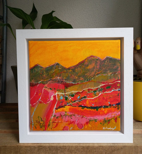 The Yellow Sky Beyond The Mountains - original acrylic painting on canvas (H20xW20cm) framed