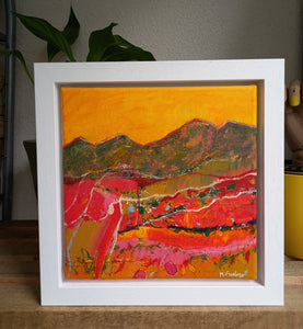 The Yellow Sky Beyond The Mountains - original acrylic painting on canvas (H20xW20cm) framed