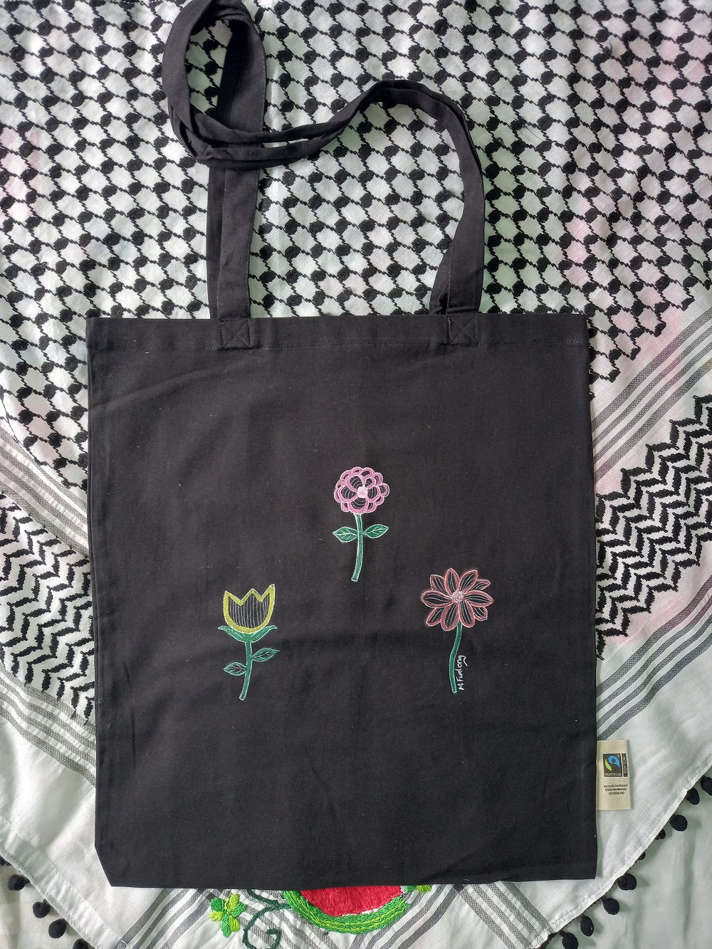 Three Flowers Tote Bag - Hand Painted
