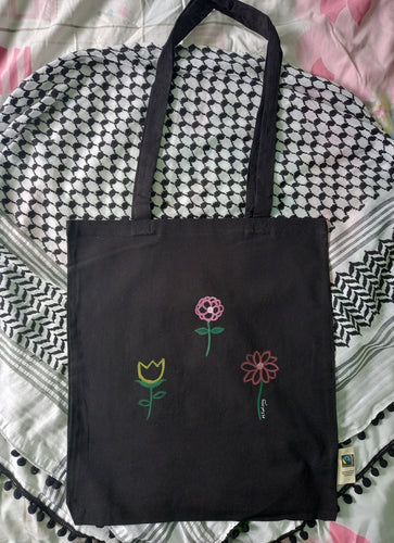 Three Flowers Tote Bag - Hand Painted