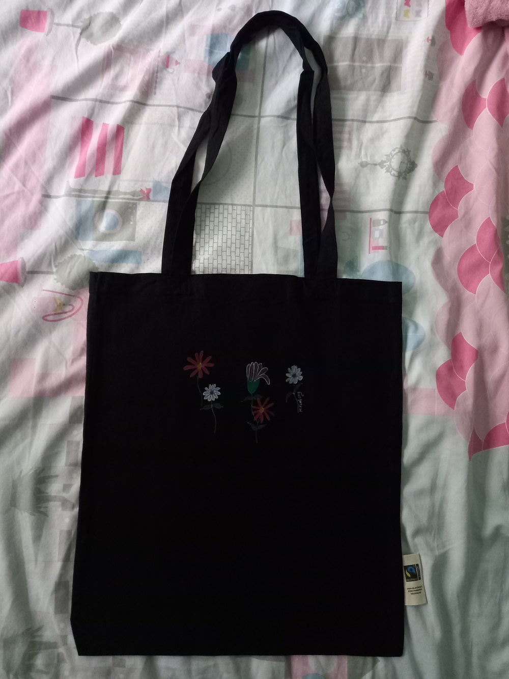 Red Flowers, White Flowers Tote Bag - Hand Painted