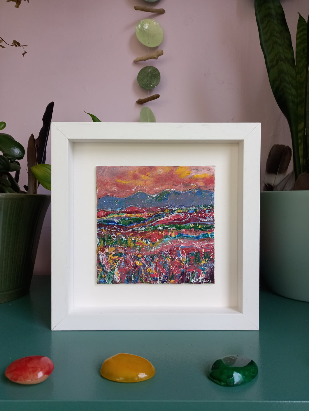Under A Pink And Yellow Sky - original acrylic painting on wood (framed)