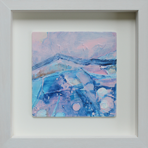 Pink and Blue landscape painting with mountains by Irish artist Martina Furong