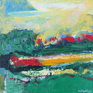 Original colourful textured Irish landscape painting in green, blue and yellow by Martina Furlong