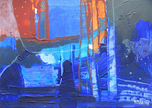 Abstract Ireland Study In Blue IV - original mixed media painting on paper