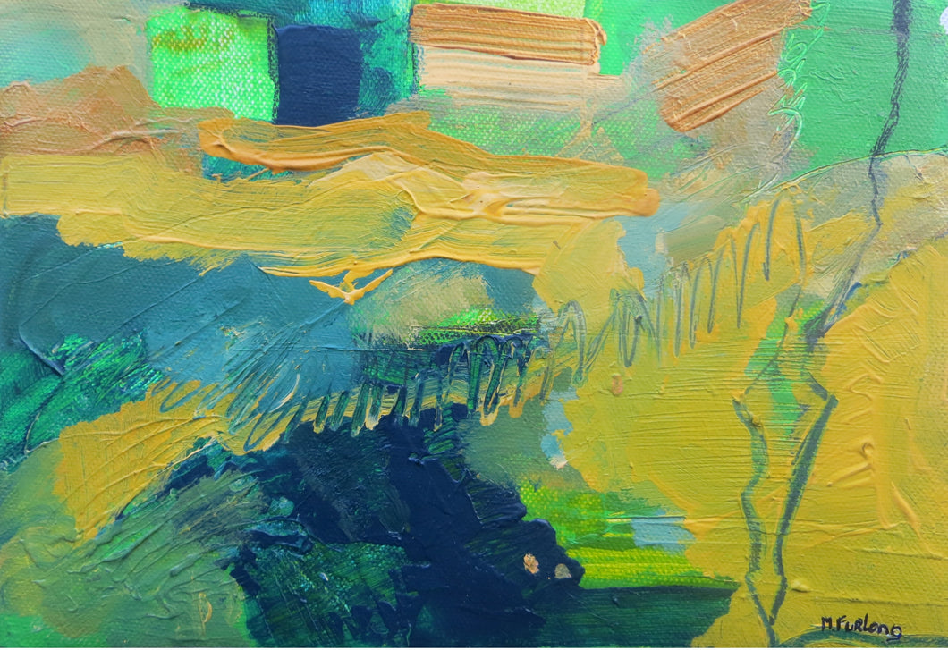 Abstract Ireland Study In Green III, 2018 - original mixed media painting on paper (H17.5xW25cm)