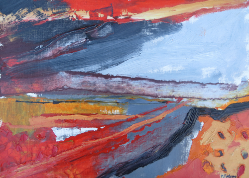 Irish abstract art Landscape in grey black and orange by Martina Furlong Artist