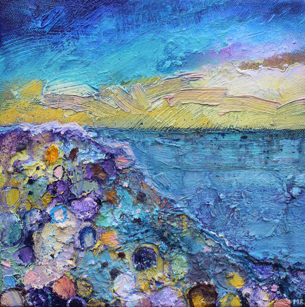 A colouful textured Irish seascape painting
