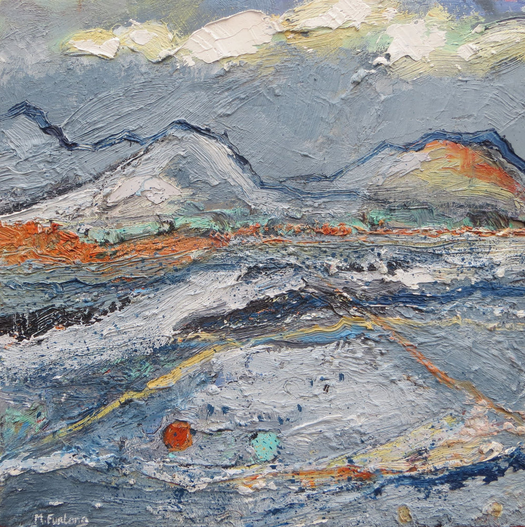 Original Irish landscape painting with grey and orange by Contemporary Irish Artist Martina Furlong