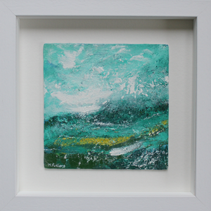 Framed oil painting of the Irish landscape in green by Martina Furlong Irish landscape artist