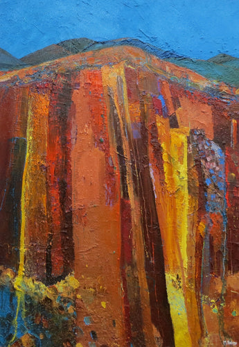Blue yellow and brown Abstract landscape made in Ireland by Martina Furlong