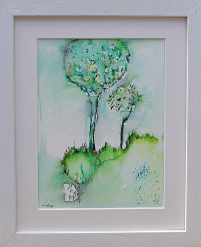 Colour Study With Trees 6  - pen and watercolour on paper (framed)
