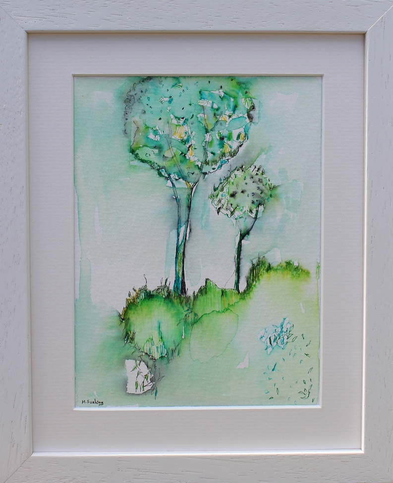 Colour Study With Trees 6  - pen and watercolour on paper (framed)