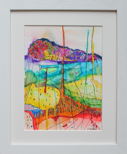 A rainbow coloured abstract drawing inspired by the Irish landscape