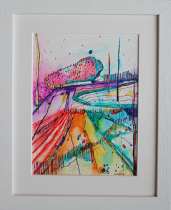 Earth Rainbow 14  - original ink pen drawing on paper (framed)