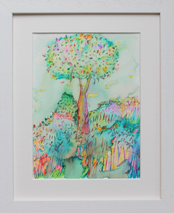 Earth Rainbow 18 (Rainbow Tree)  - original ink pen drawing on paper (framed)