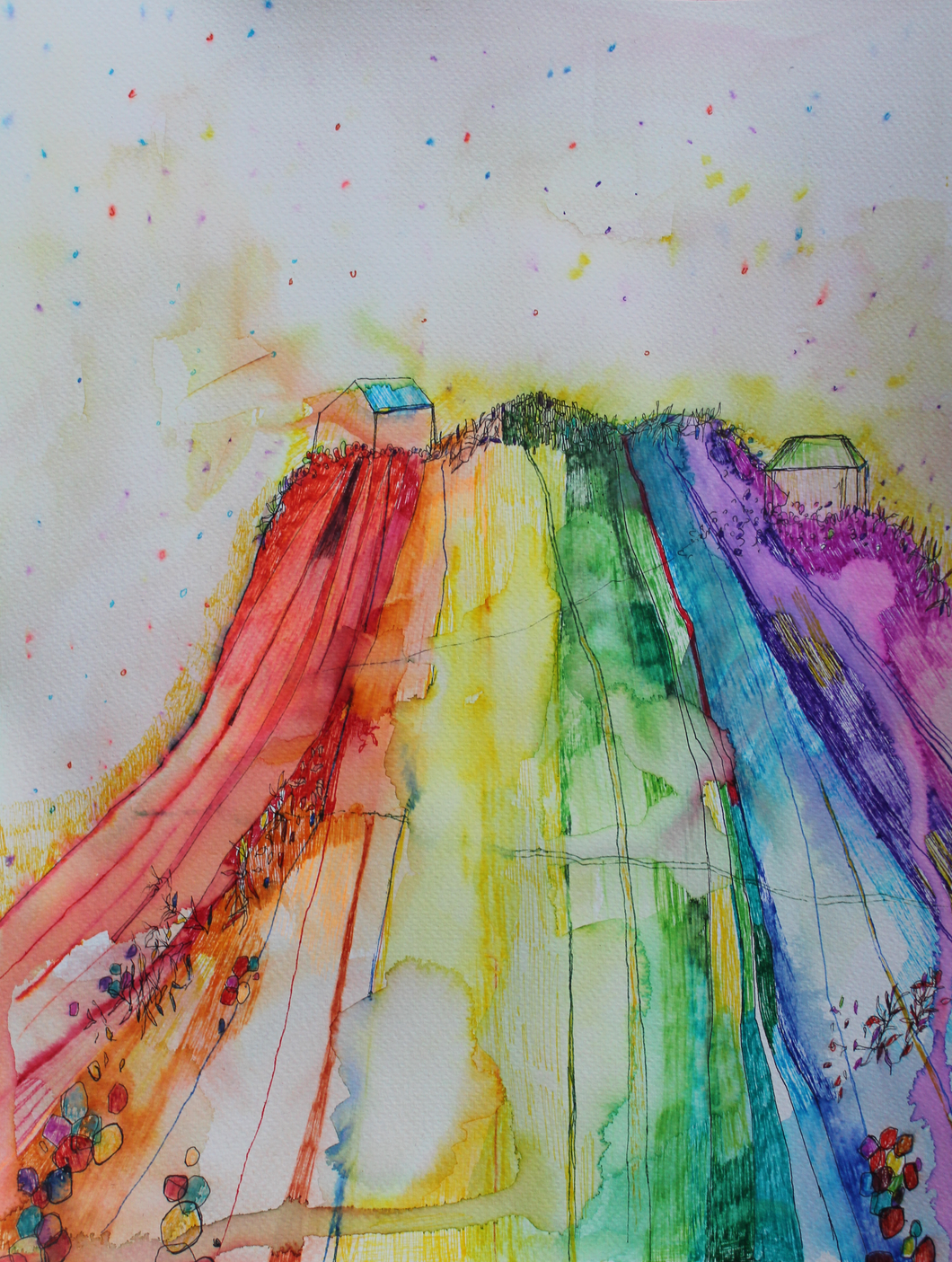 Earth Rainbow 3 - original ink pen drawing on paper (H40.5xW30.5cm)