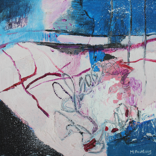 Small abstract landscape in pink and blue by Contemporary Irish artist Martina Furlong