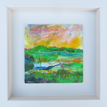 Load image into Gallery viewer, Green Fields Under A Yellow Sky - original acrylic painting on wood (framed)
