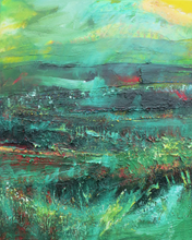 Load image into Gallery viewer, Original Irish landscape painting in green red and yellow by Martina Furlong