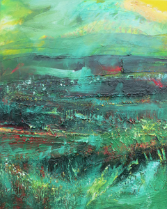 Original Irish landscape painting in green red and yellow by Martina Furlong
