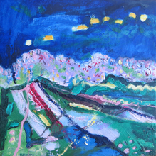 Load image into Gallery viewer, Vibrant abstract landscape painting with fields and sky by Martina Furlong Irish Artist