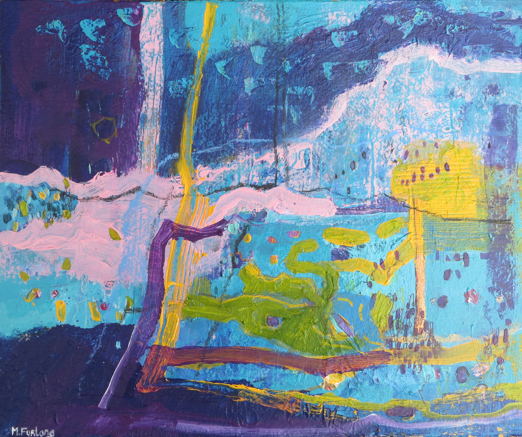 Internal World Study With Purple And Blue 1 - mixed media painting on paper (H23.5xW28cm)