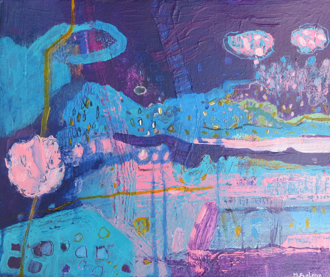 Internal World Study With Purple And Blue 2 - mixed media on paper (H23.5xW28cm)