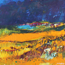 Load image into Gallery viewer, Original colourful textured Irish landscape painting in blue and yellow by Martina Furlong