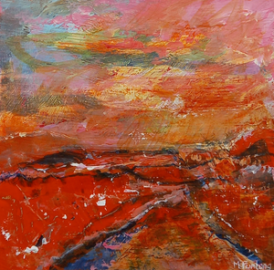 Landscape Study In Orange - original acrylic painting on wood (framed)