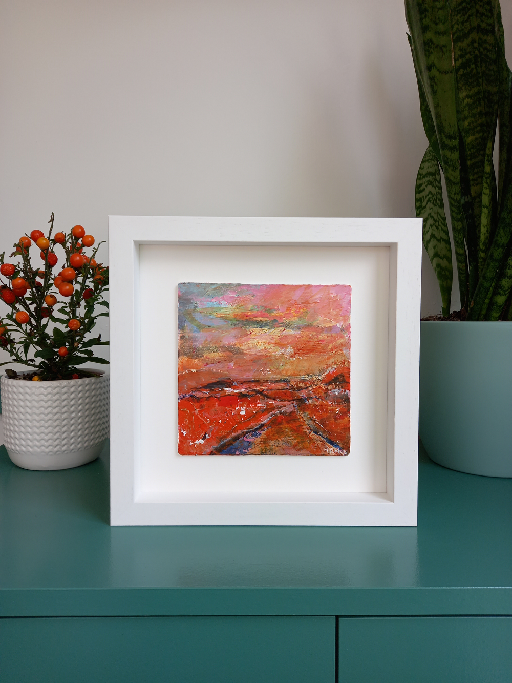 Landscape Study In Orange - original acrylic painting on wood (framed)