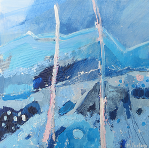 Landscape Study With Pink And Blue, March 2020 - original acrylic painting on wood (H15xW15cm)