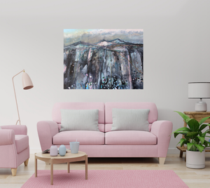 'Landscape With Black, Pink And Blue' - original oil painting on canvas (H76xW101cm)