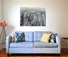 Load image into Gallery viewer, Large Landscape Painting in living room black pink blue